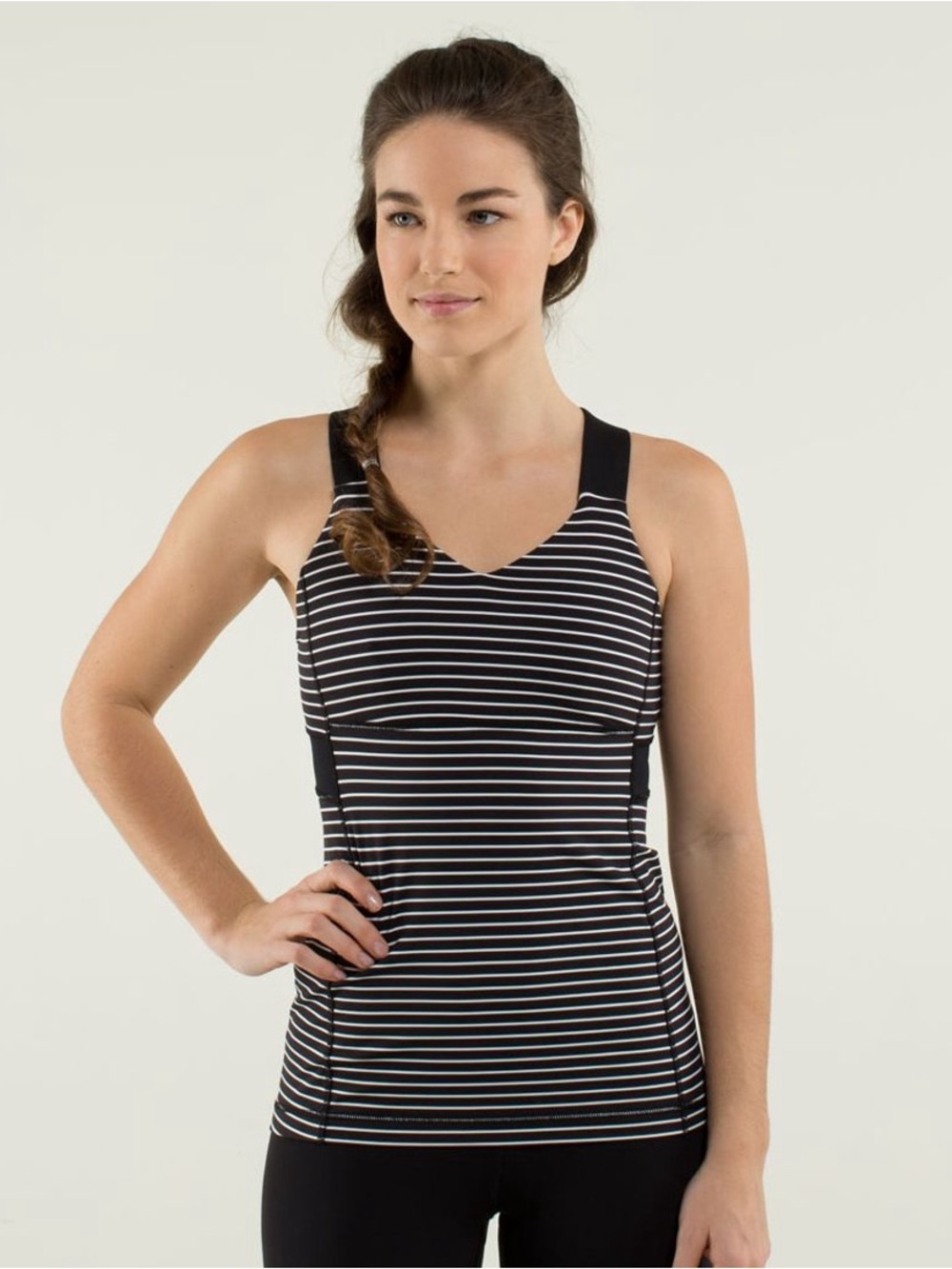 Lululemon Sz 10 Push Ur Limits Tank Parallel Stripe Black White Criss Cross Back